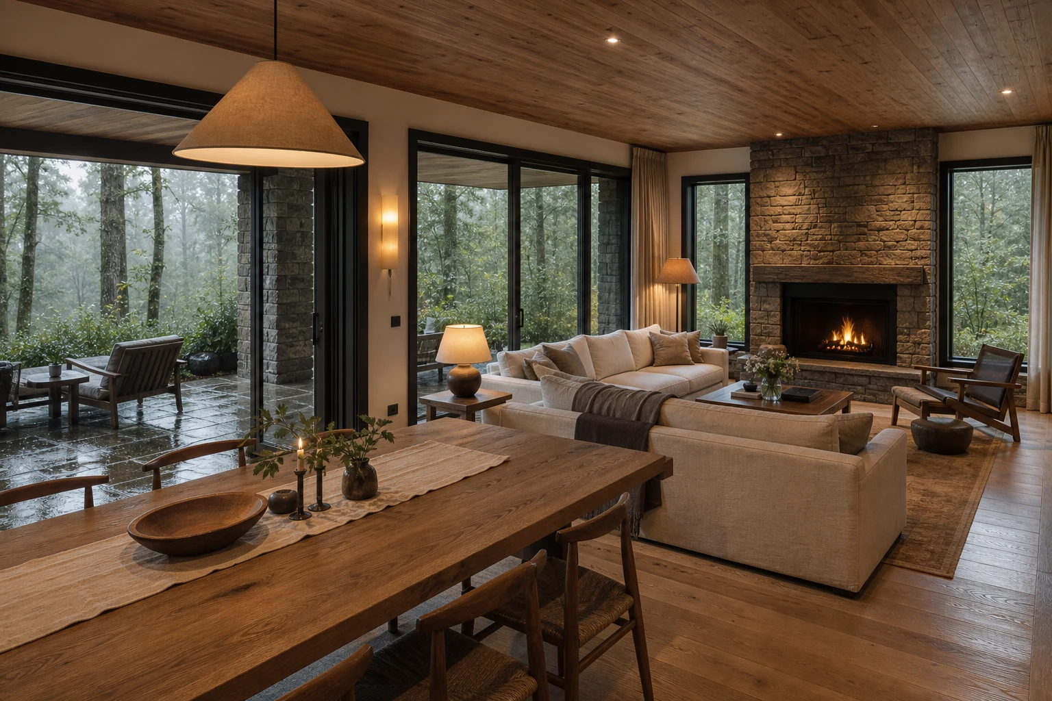 Savesa Vadi Konakları ormanla bütünleşen salonu